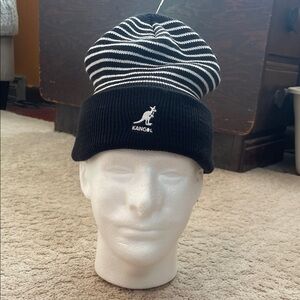 Kangol Black and White Striped Knit Hat